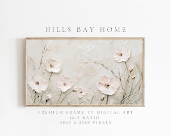 Neutral Floral Tv Art, Digital Download Art for Frame Tv, Spring Tv Art, Flower Tv Art, Oil Painting Frame Tv Art, Floral Tv Art