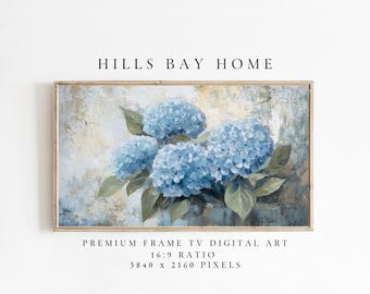 Blue Hydrangeas Frame Tv Art, Digital Download Art for Frame Tv, Spring Tv Art, Floral Tv Art, Oil Painting Frame Tv Art, Instant Download