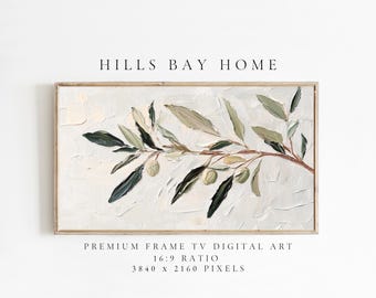Olive Branch Frame Tv Art, Digital Download Art for Frame Tv, Spring Tv Art, Floral Tv Art, Painting Frame Tv Art, Instant Download