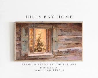 Log Cabin Christmas Frame Tv Art, Digital Download Art for Frame Tv, Winter Tv Art, Christmas Tv Art, Painting Frame Tv Art