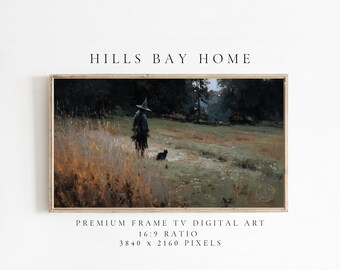 Witch Frame Tv Art, Digital Download Art for Frame Tv, Fall Tv Art, Halloween Tv Art, Painting Frame Tv Art, Spooky Tv Art, Black Cat Tv Art