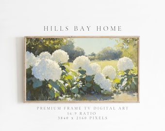 White Hydrangeas Frame Tv Art, Digital Download Art for Frame Tv, Spring Tv Art, Floral Tv Art, Oil Painting Frame Tv Art, Instant Download