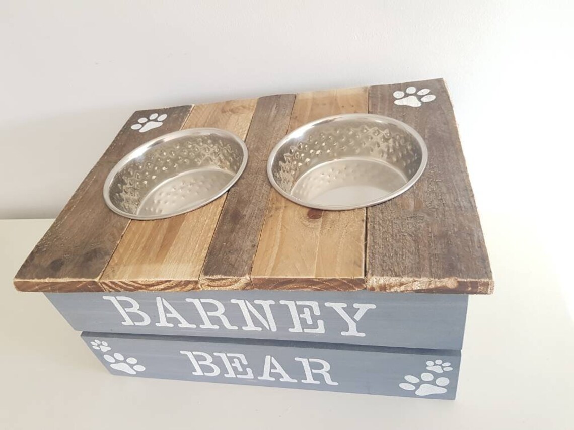 Raised Dog Bowl Storage Stand Box Personalised Feeding Station Etsy