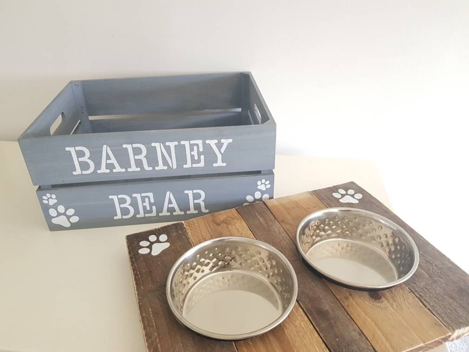 Raised Dog Bowl Storage Stand Box Personalised Feeding Station Etsy