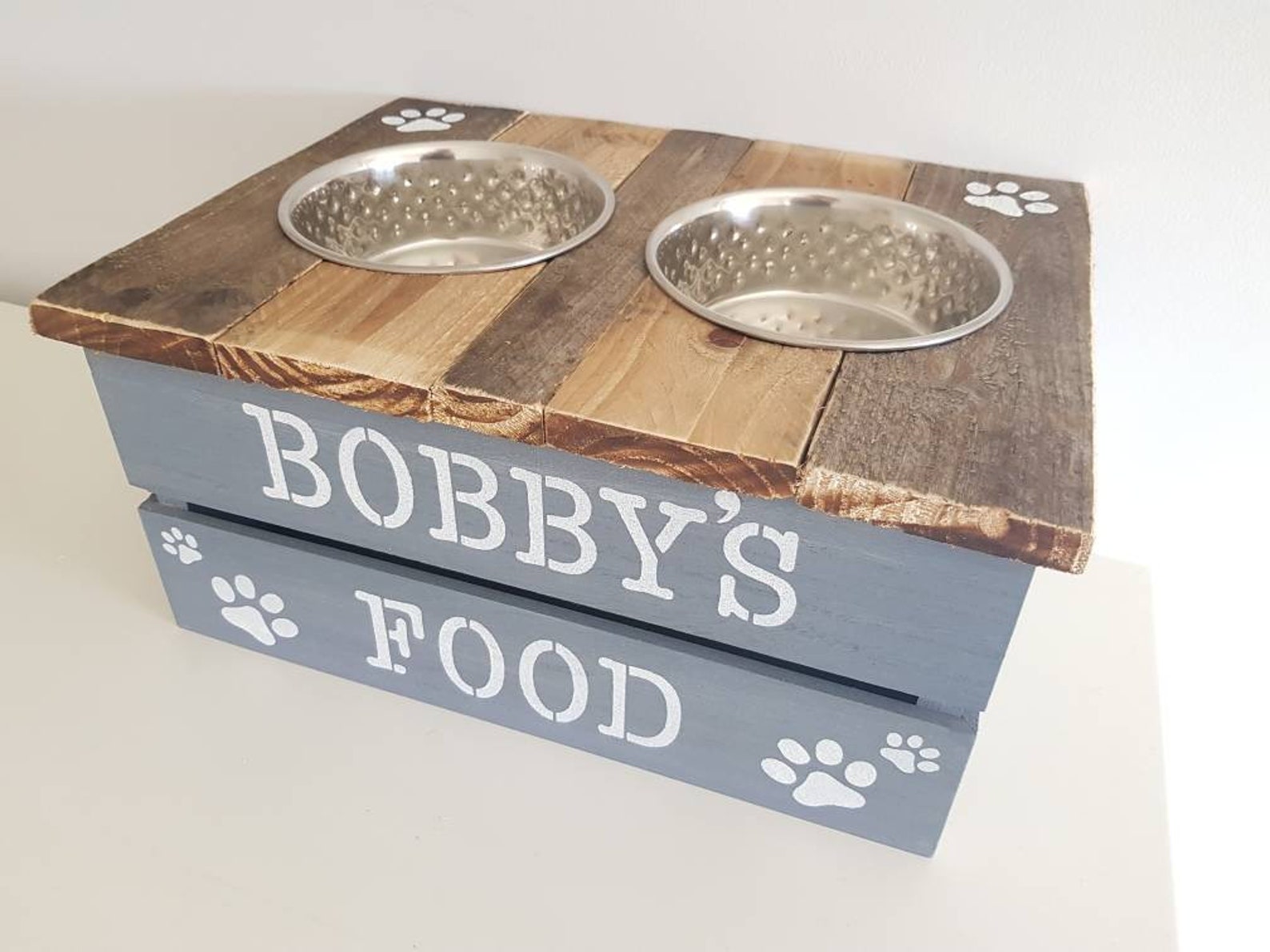 Raised Dog Bowl Storage Stand Box Personalised Feeding Station Etsy