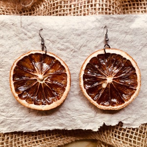 Blood orange statement earrings made from real dehydrated fruit
