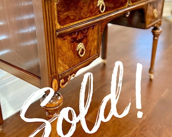 SOLD! - Only listed as example of work. - Antique Burl Wood & Mahogany 4 Drawer Desk - FREE Shipping