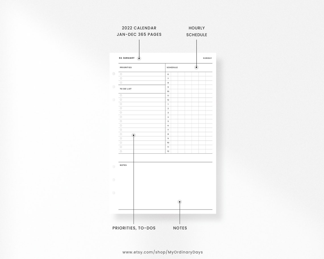 A5 Inserts Daily Planner 2022 Printable I 2022 Dated Bullet Etsy