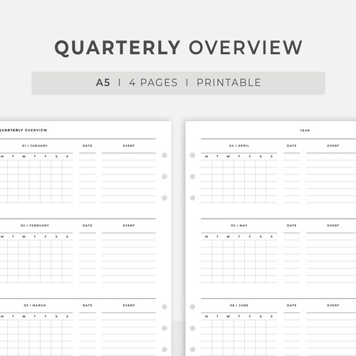 Yearly Overview Printable Year at a Glance Undated Yearly - Etsy
