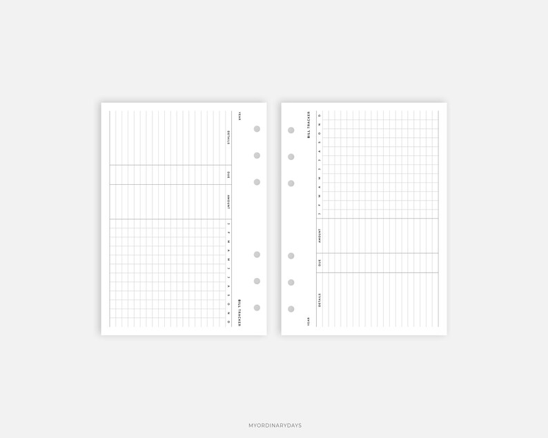 A6 Inserts: Printable Bill Tracker Horizontal Minimal Bill - Etsy