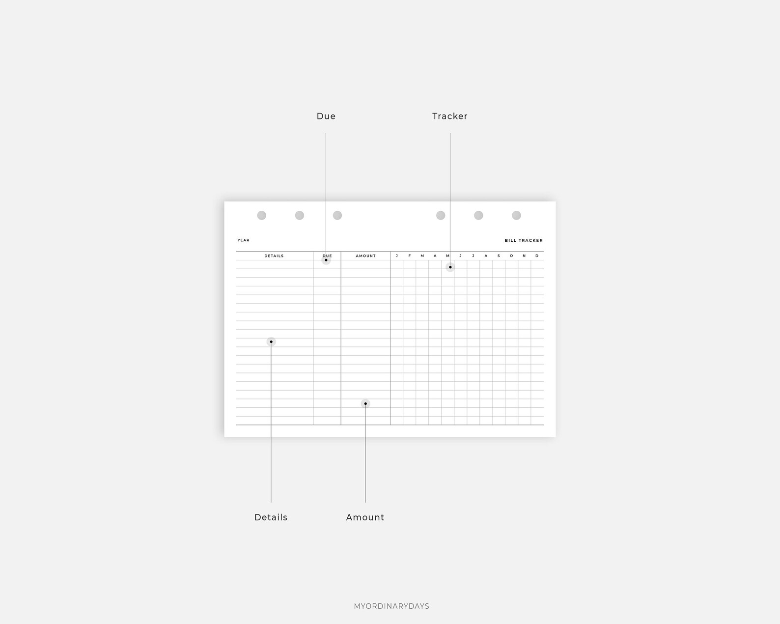A6 Inserts: Printable Bill Tracker Horizontal Minimal Bill - Etsy