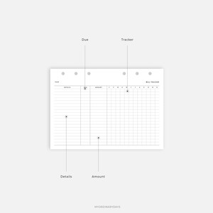 A6 Inserts: Printable Bill Tracker Horizontal Minimal Bill - Etsy