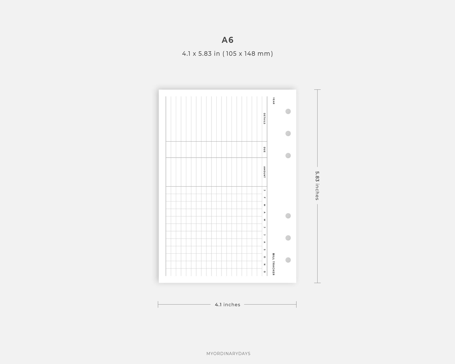 A6 Inserts: Printable Bill Tracker Horizontal Minimal Bill - Etsy