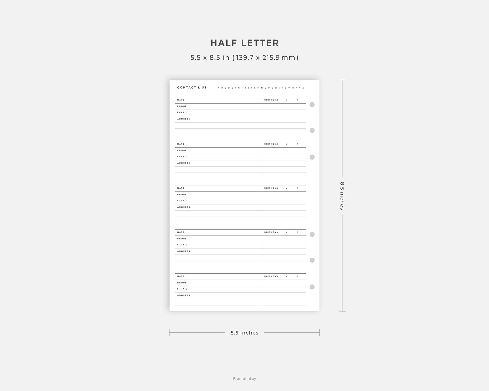 Halfletter Inserts Contact List Printable Address Book Etsy