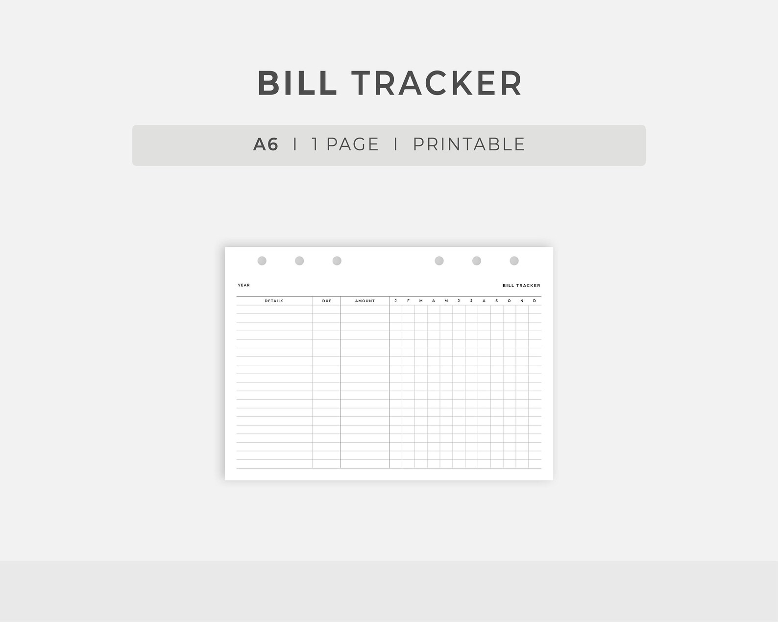 A6 Inserts: Printable Bill Tracker Horizontal Minimal Bill - Etsy