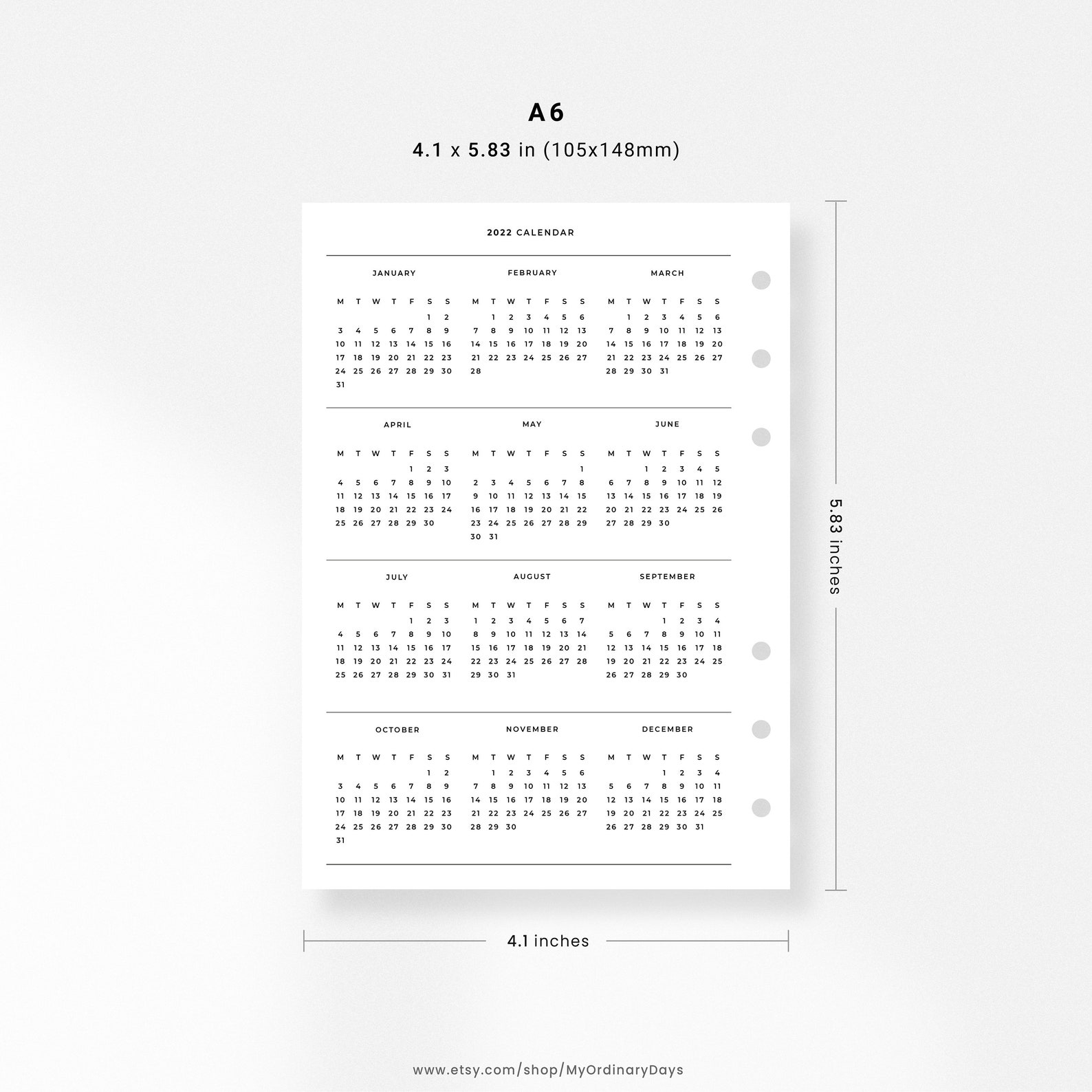 2022 2023 Calendar Printable A6 Insert 2 Pages l Printable Etsy