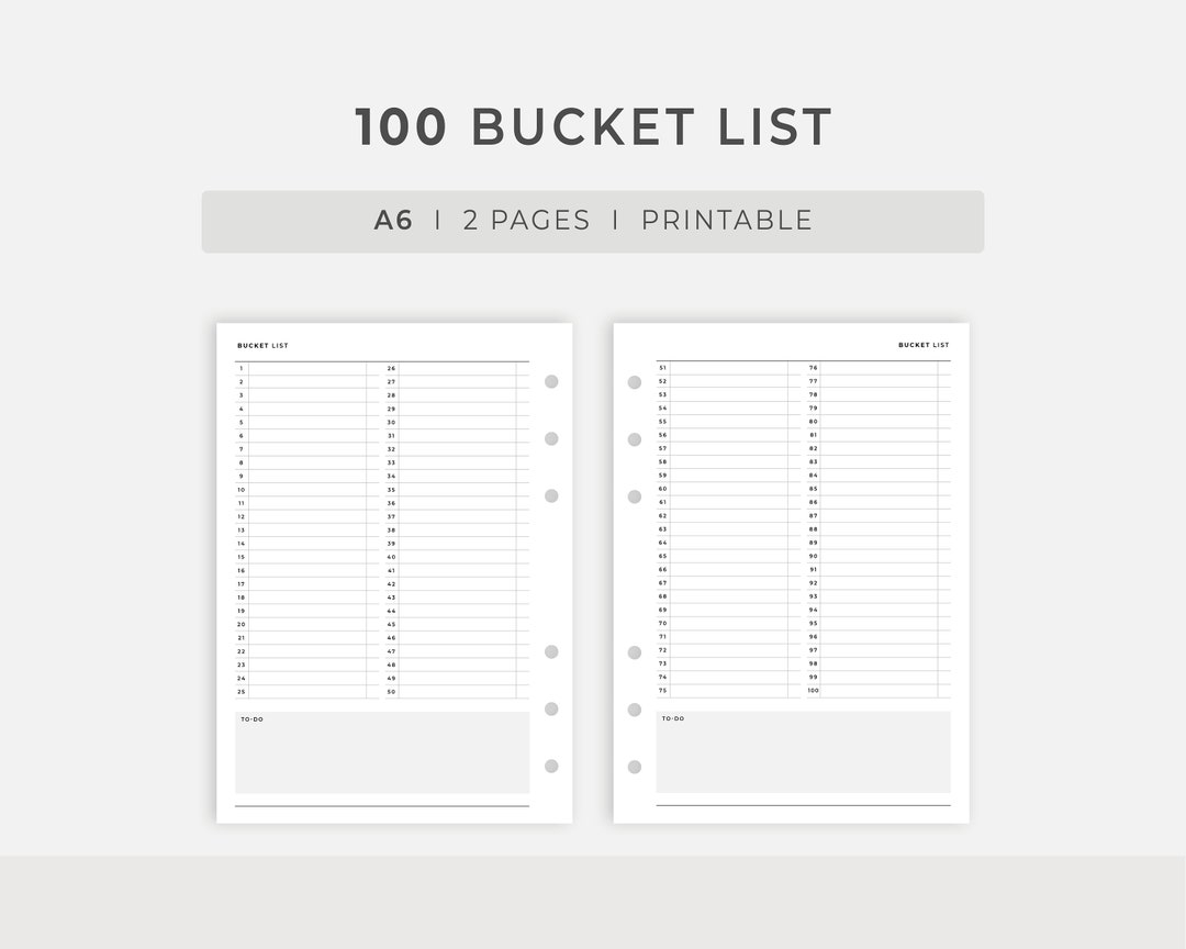 A6 Inserts Bucket List Template Printable 100 Bucket List Etsy