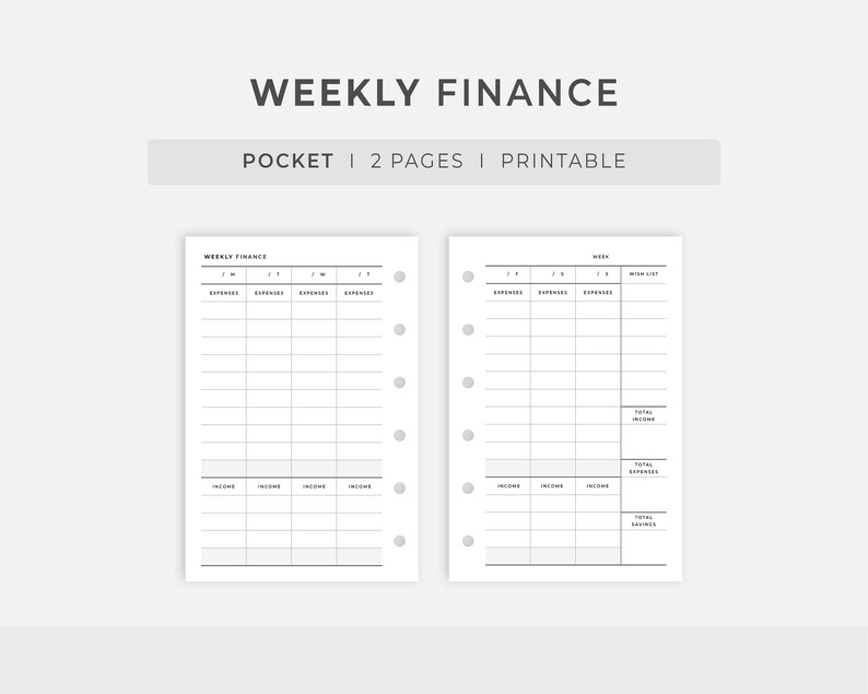 Pocket Inserts Weekly Financial Planner Printable Weekly Etsy