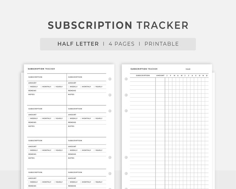 Halfletter Inserts Subscription Tracker Printable Etsy