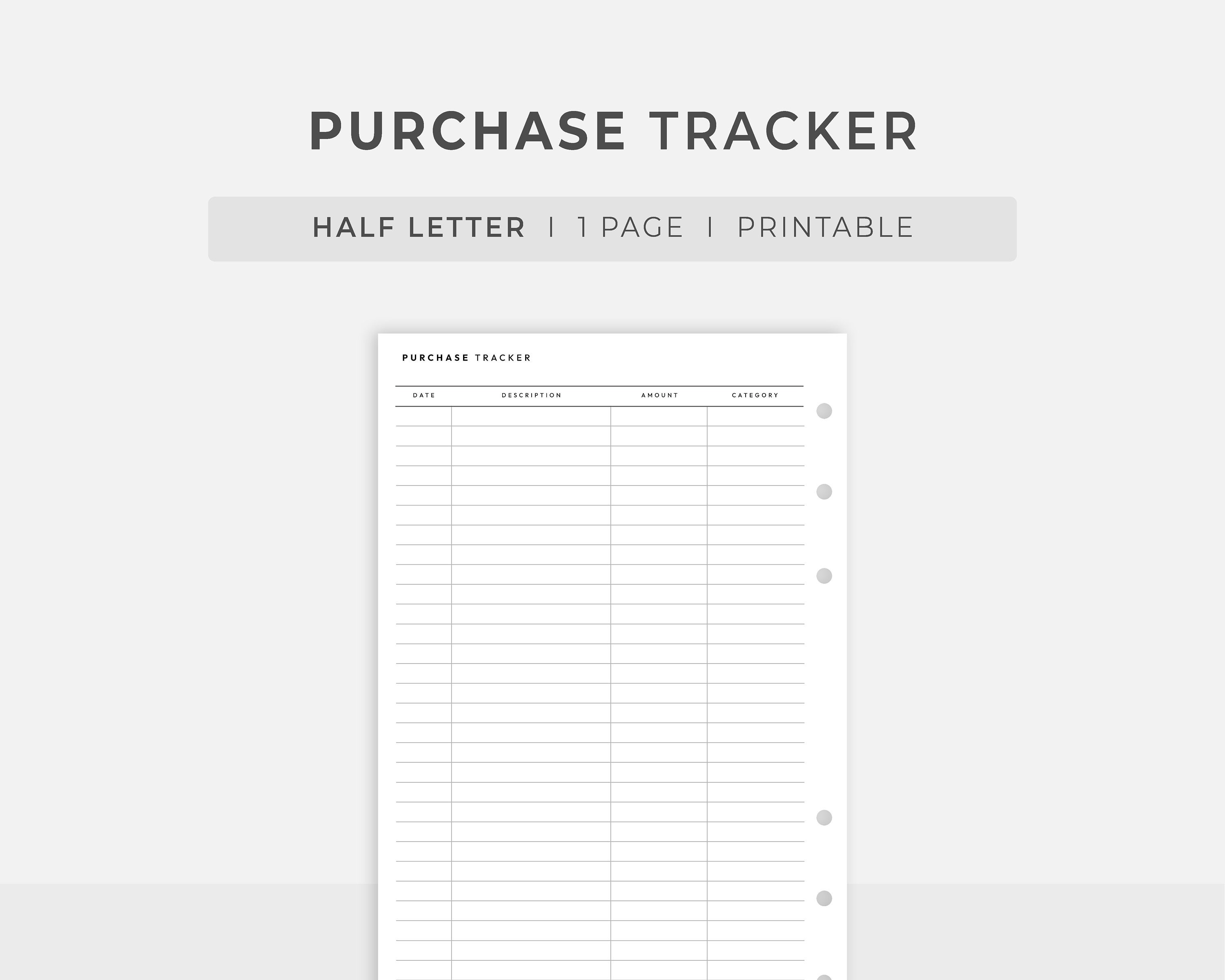 Halfletter Inserts Purchase Tracker Printable L Minimal Etsy