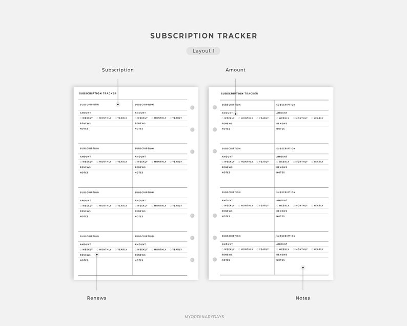 Halfletter Inserts Subscription Tracker Printable Etsy