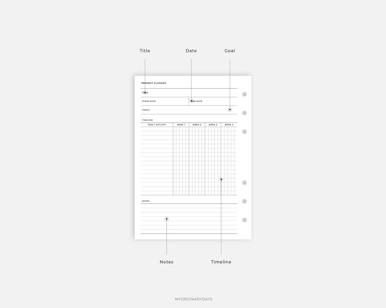 A6 Inserts: Printable Project Planner I Project Schedule | Etsy