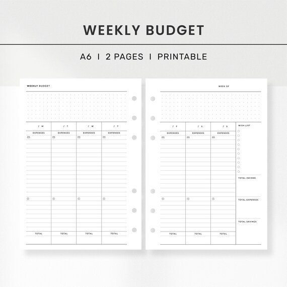 Weekly Financial Planner Printable A6 Insert 2 pages l | Etsy