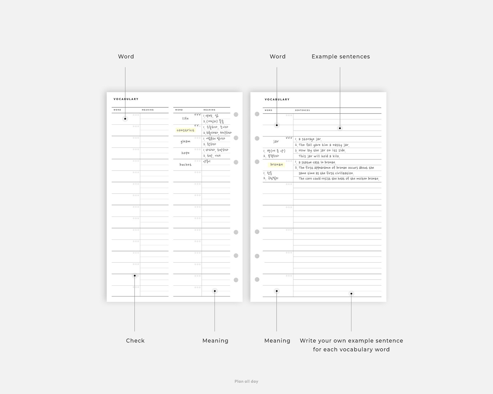 Halfletter Inserts Vocabulary List Printable L Minimal Etsy