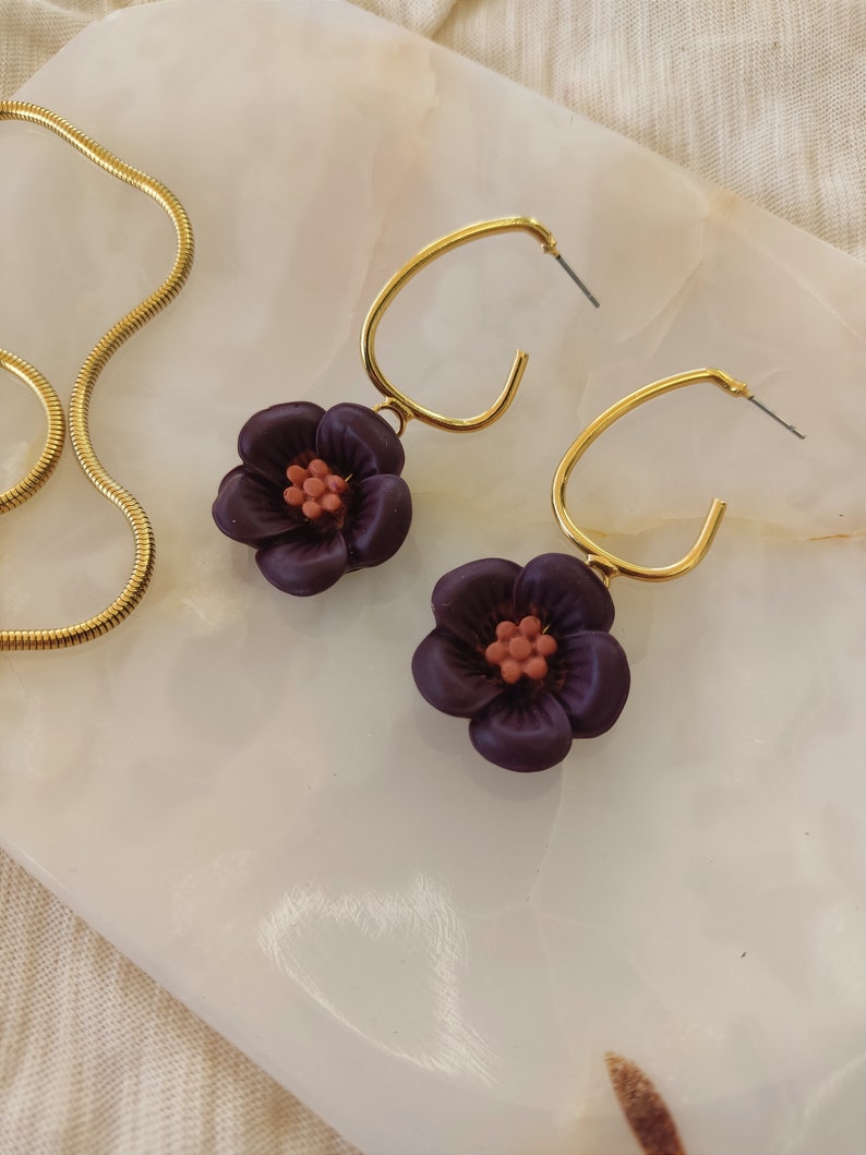 Polymer Clay Earrings Handmade Minimalistic Boho Lightweight Stylish Classy Flower zdjęcie 4