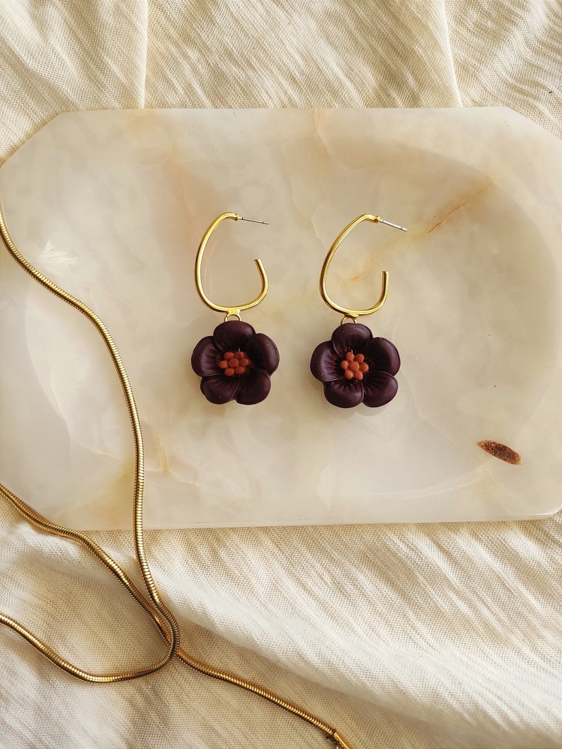 Polymer Clay Earrings Handmade Minimalistic Boho Lightweight Stylish Classy Flower zdjęcie 9