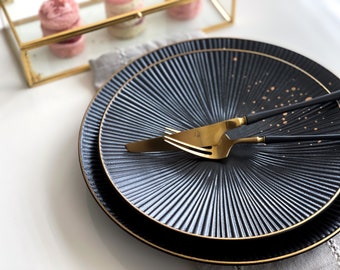 Black & Gold Dinner Plates, Dinner Plates, Black Plates, Black Dinnerware,  Dinner Set, Plates, Holiday Table Setting, Dining Table 