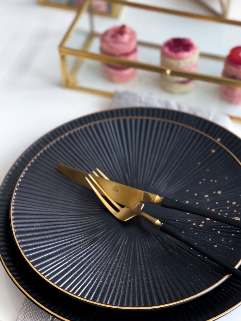 Black & Gold Dinner Plates Dinner Plates Black Plates Black Etsy Canada