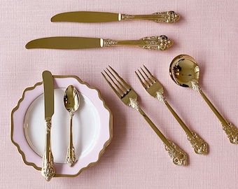 Vintage Gold Cutlery, Dinner Cutlery, Gold, Gold Utensils, Utensils, Event Cutlery, Vintage Cutlery, Vintage-Style, Wedding, Home, Decor