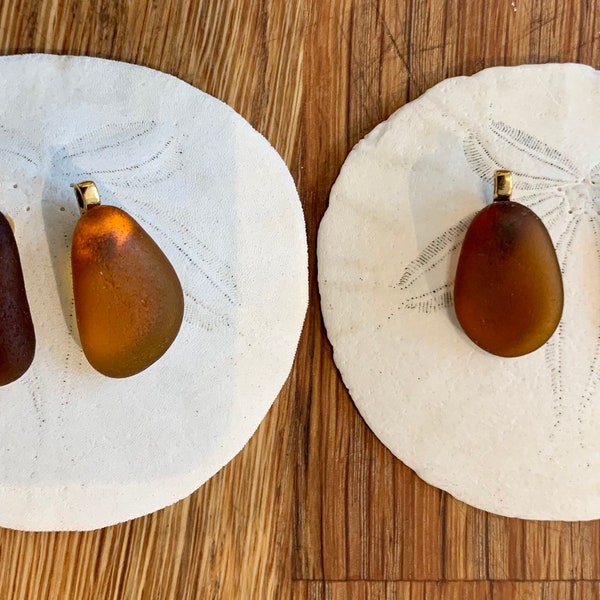 Amber Sea Glass on Antique Gold Heart Pendant