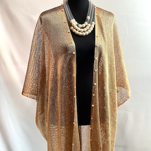 Summer kimono GOLD Shiny Fringe Tassel Long Mesh Kimono Bat Wing Light Weight Polyester Sheer Fashion Scarves Shawls Wraps Large Beach cover