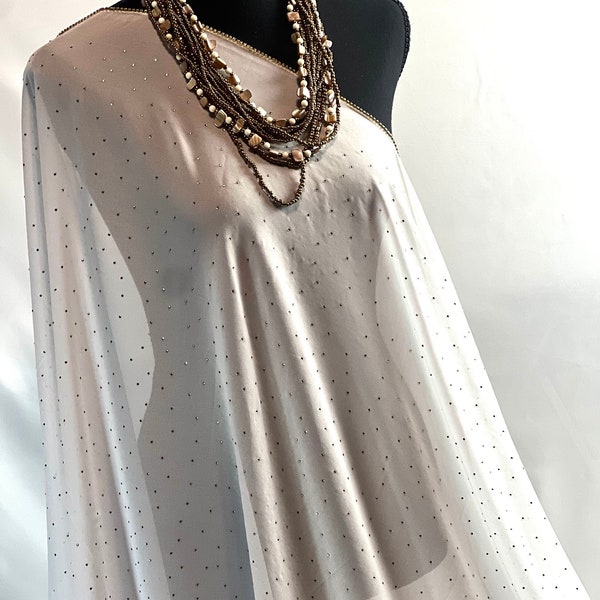 Elegant Rhinestone White Scarf Gold Rhinestone Crystal Pattern Sheer Chiffon Evening Scarf Wedding Evening Shawl Wrap