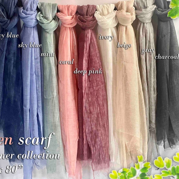 LINEN soft scarf oversize scarf 30"x80" summer scarf wedding shawl beach cover-up resort wear pastel color scarf lightweight shawl gift
