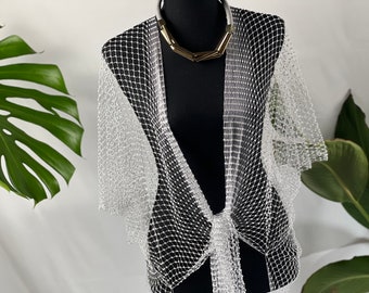 Summer kimono Sparkly White Mesh Rhinestone Open Front Stretchy Cardigan Fishing Net Mesh Rhinestone Kimono Cover Up