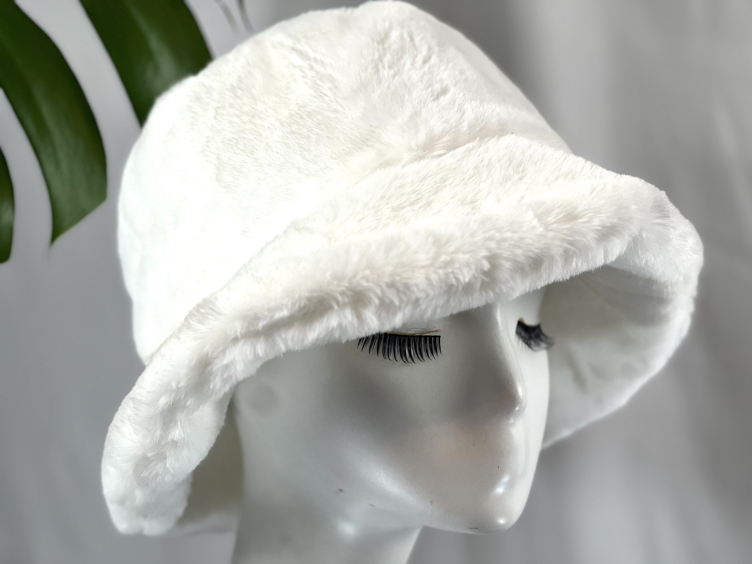 White Faux Fur Bucket Winter Hat Foldable Winter Wool - Etsy