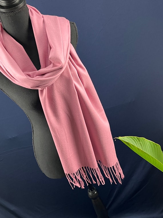 Rose Pink Color Large Fringe Tassel Cashmere Scarf Shawl Silky Etsy