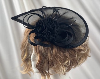 Elegant Asymmetric Royal Ascot Sinamay Hatwear Vintage Black Tea Hat Tea Party Hat Kentucky Derby Hat Fancy Hat Tea Party Hat Wedding Hat