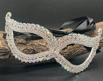 SILVER Stunning Rhinestone Crystal Mardi Gras Mask Masquerade Ball Dance Party Mask Bling Rhinestone Mask Custome Eye Mask Metal Eye Mask