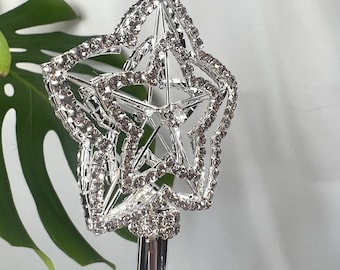 Crystal Siver Metal Star Scepter. Sparkle Rhinestone Gems Wands costume wand. Sparkle Wand Birthday Prom Party Wedding