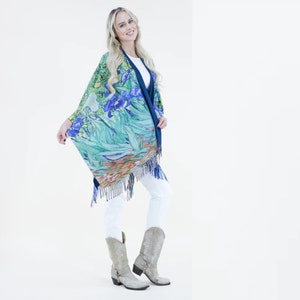 Artful The Irises by Van Gogh Print Ruana Tassel Fringe Details Poncho Ruana Wrap Free Size Ruana Poncho Winter Wrap Soft wool image 7