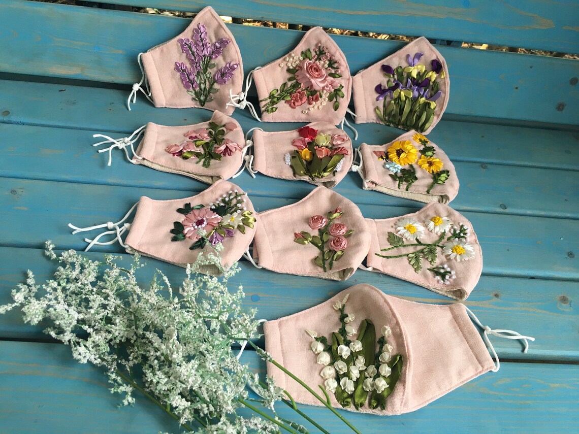 White daisy mask handmade ribbon jessecmault mask linen mask  etsy