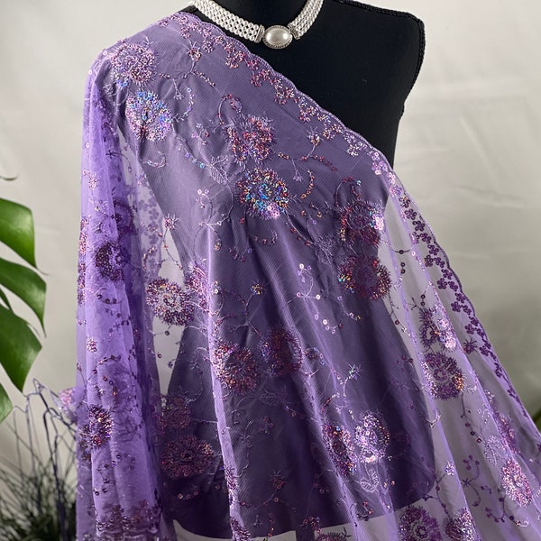 Sparkle Lavender Purple Sequin Flower Decor Sheer Lace Shawl Scarf Wedding Cape Evening Shawl Sparkle Shawls Wraps for Party Dresses