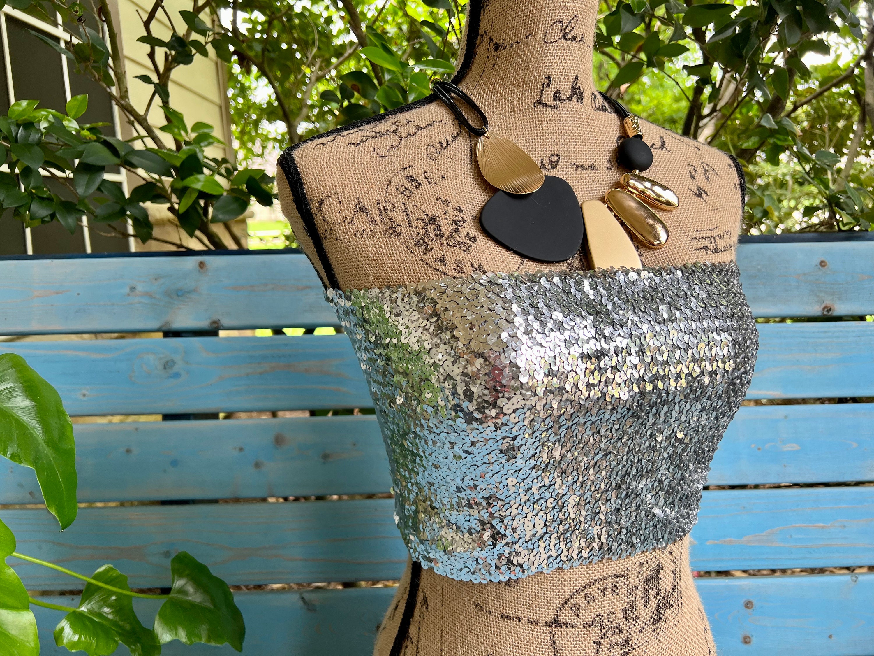 Silver Sequin Strapless Bra Top Sequins Elastic Tube Top Etsy