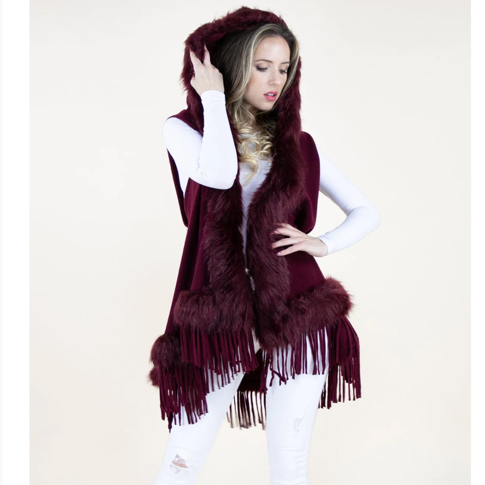 Faux fur cheap vest burgundy