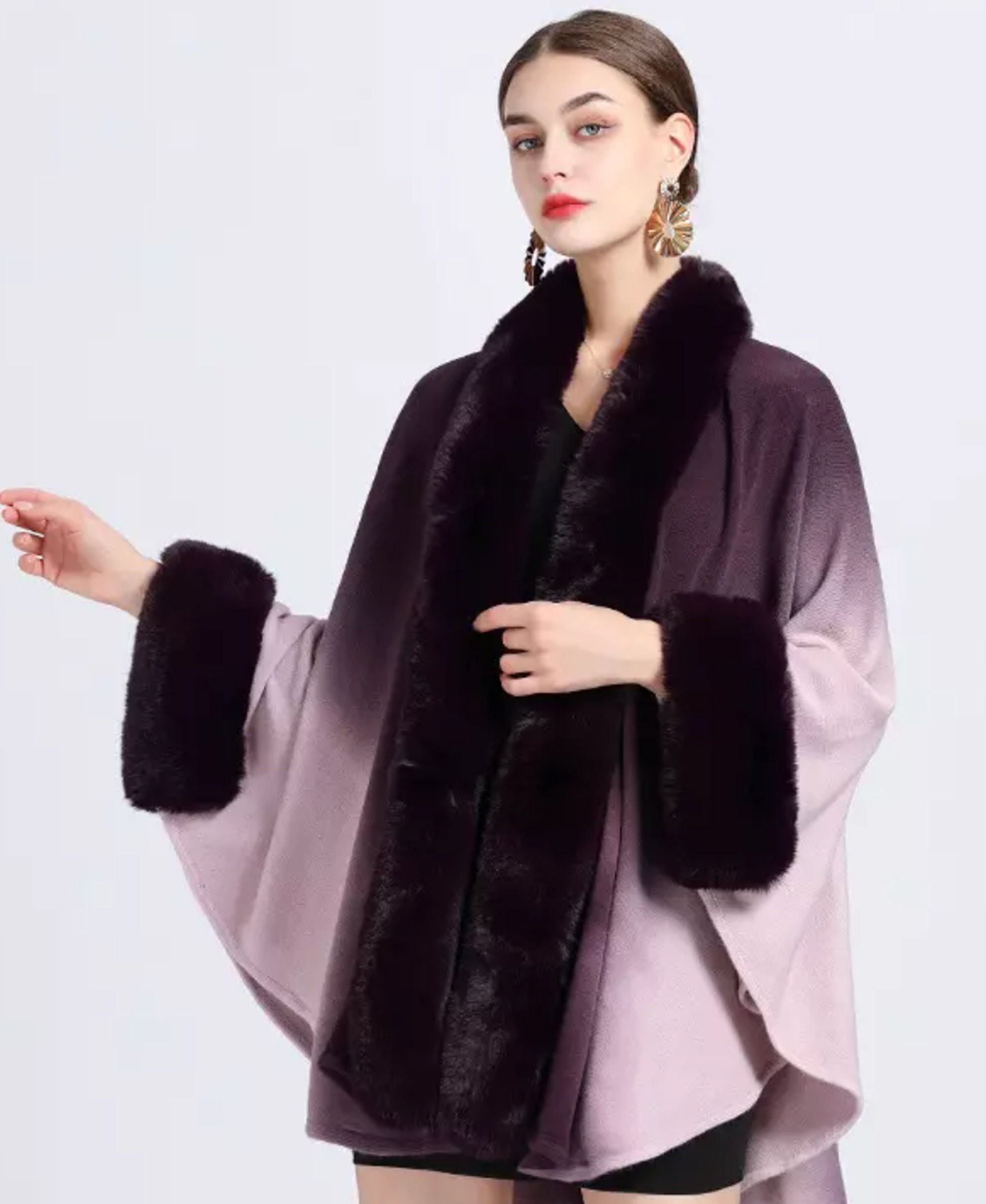 Ladies Real Soft Chinchilla  Faux Fur Wearable Blanket Hoodie Poncho Cape Stole 