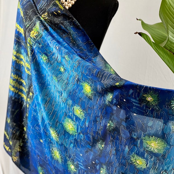 Artful Starry Night Over The Rhone  by Van Gogh, Lightweight Thin Scarf. Summer wrap. Summer art scarf